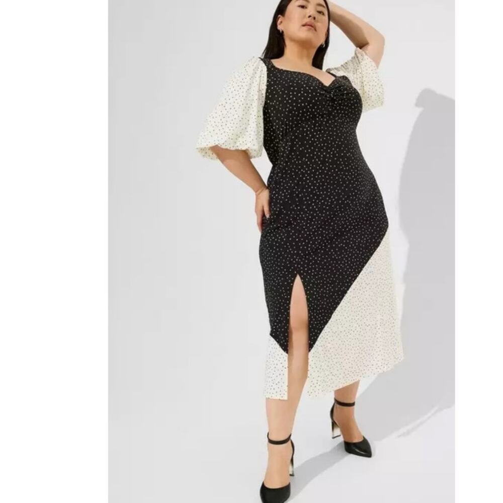 NWT Torrid Maxi Studio Knit Mix‎ Print Dress Black White Dot Print Size 1X 14/16